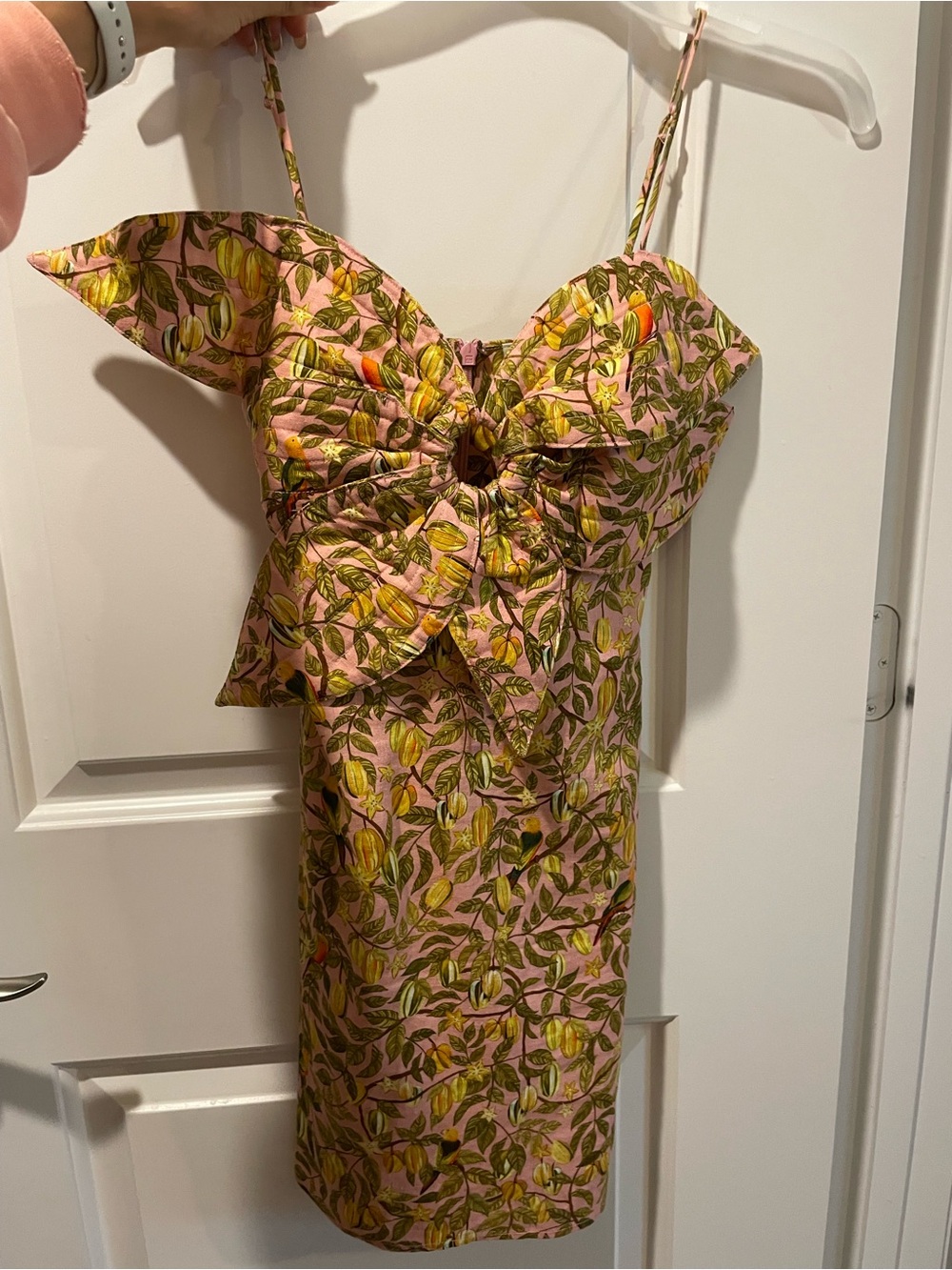 Farm rio 3d flower dress Pink Lemon-Print Spaghetti Strap Dress